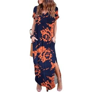 Arolina V-Neck Dolman Sleeves Floral Print Maxi Dress Sz-Large